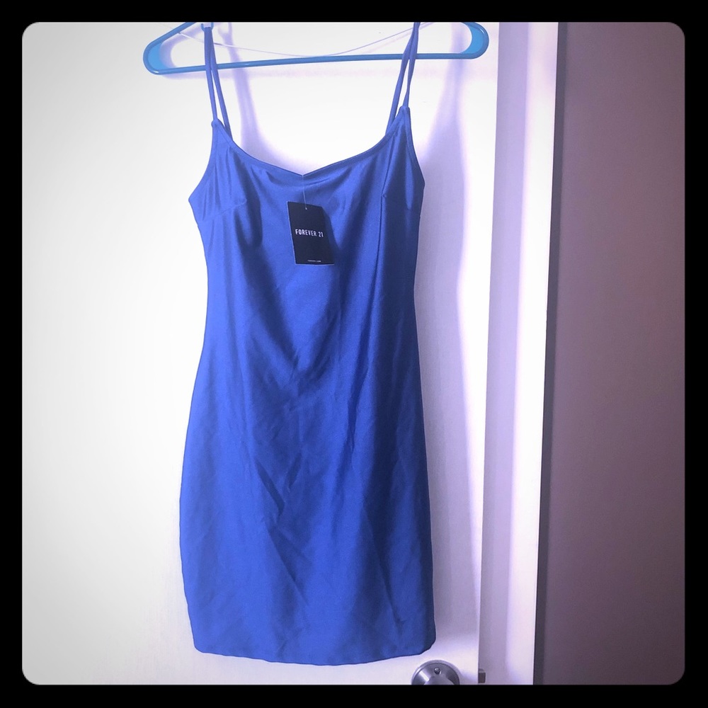 Metallic blue body con dress